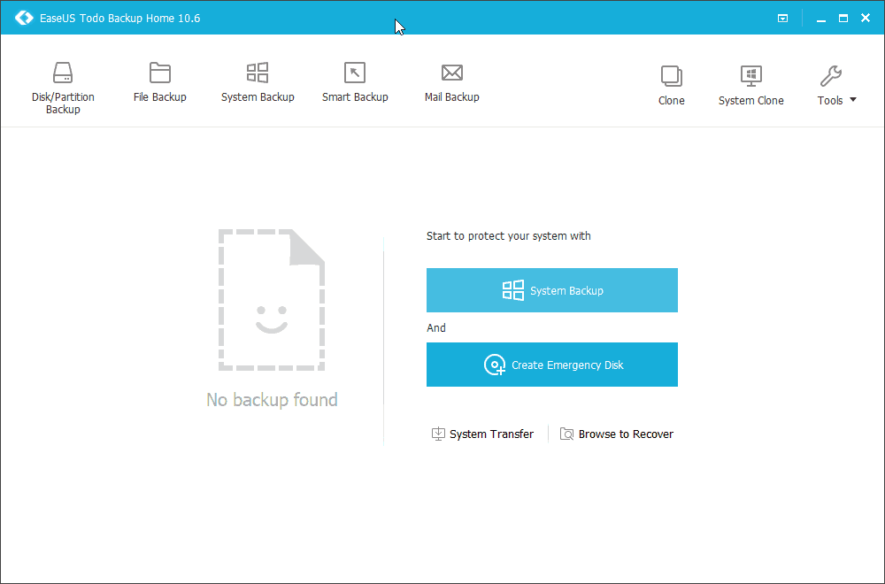 Главное окно EaseUS Todo Backup Home.