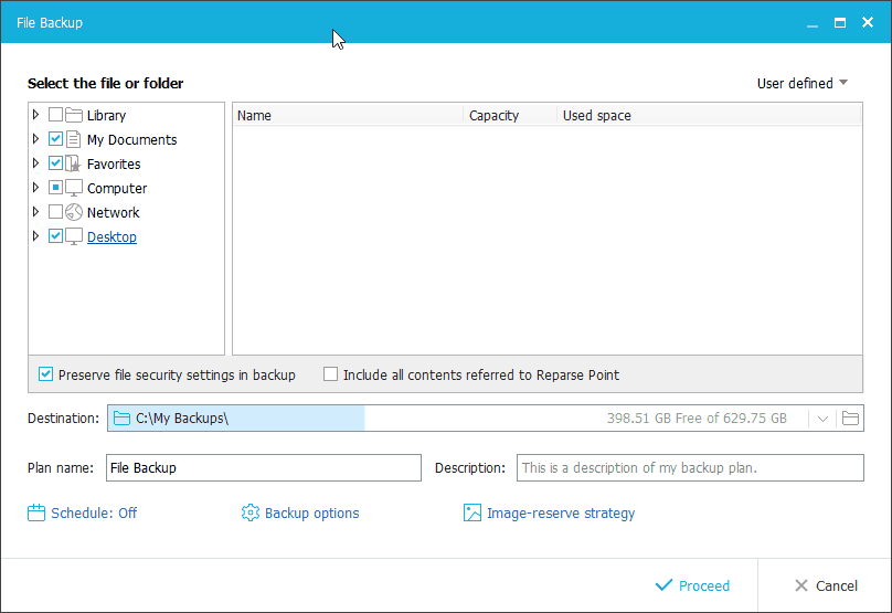 Раздел «File backup».