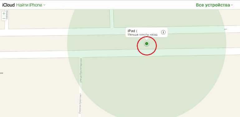 Телефон на карте iCloud.