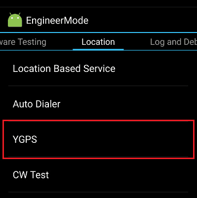 Раздел раздел «Location» - «YGPS» в инженерном меню.