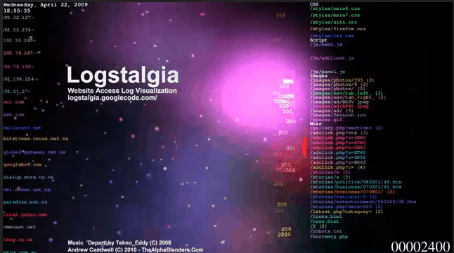 Визуализация DDOS в приложении Logstalgia.