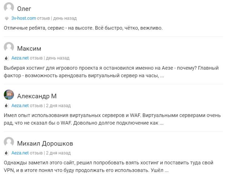 Отзывы на сайте